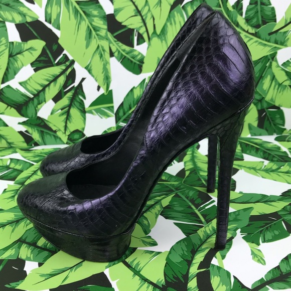 Brian Atwood Shoes - Brian Atwood Fontanne Purple Snake Platforms